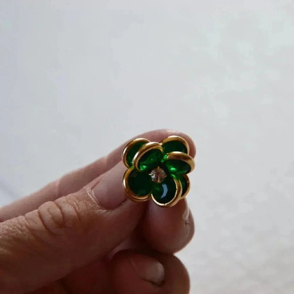 Vtg  bezel crystal clip on earrings - Picture 4 of 5